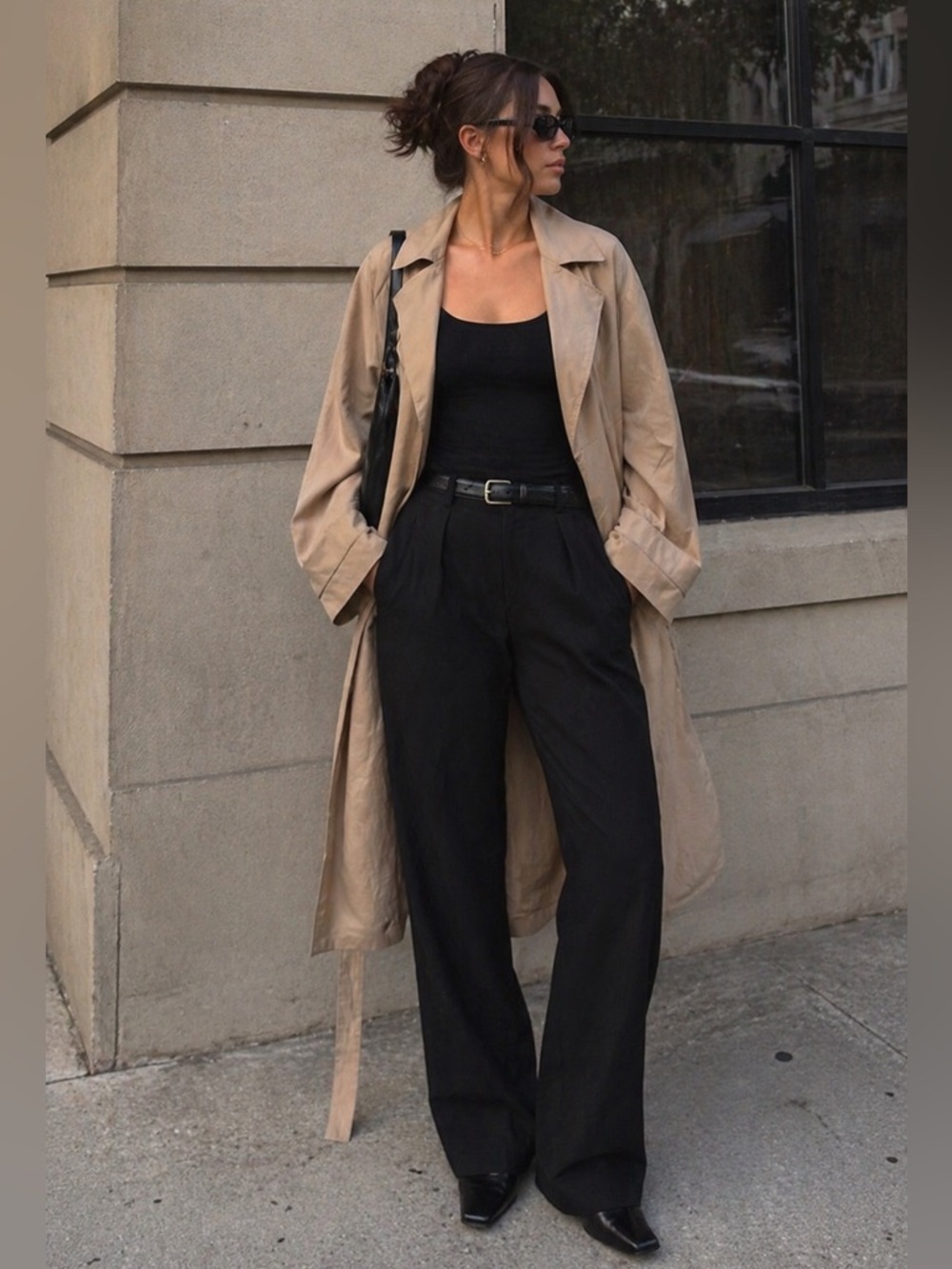 Beige Lightweight Trench Coat Tie Waist Minimalist S/M